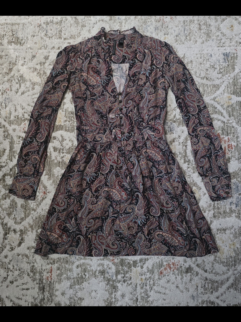 Mango Casual Sportswear Paisley Shirt - Burgundy,Black And Teal Size S